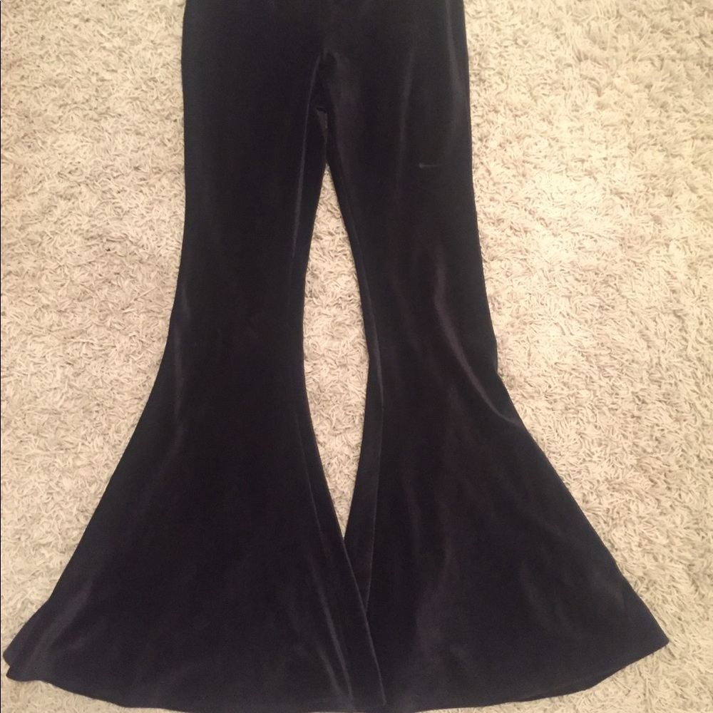 Back velvet wide leg pants